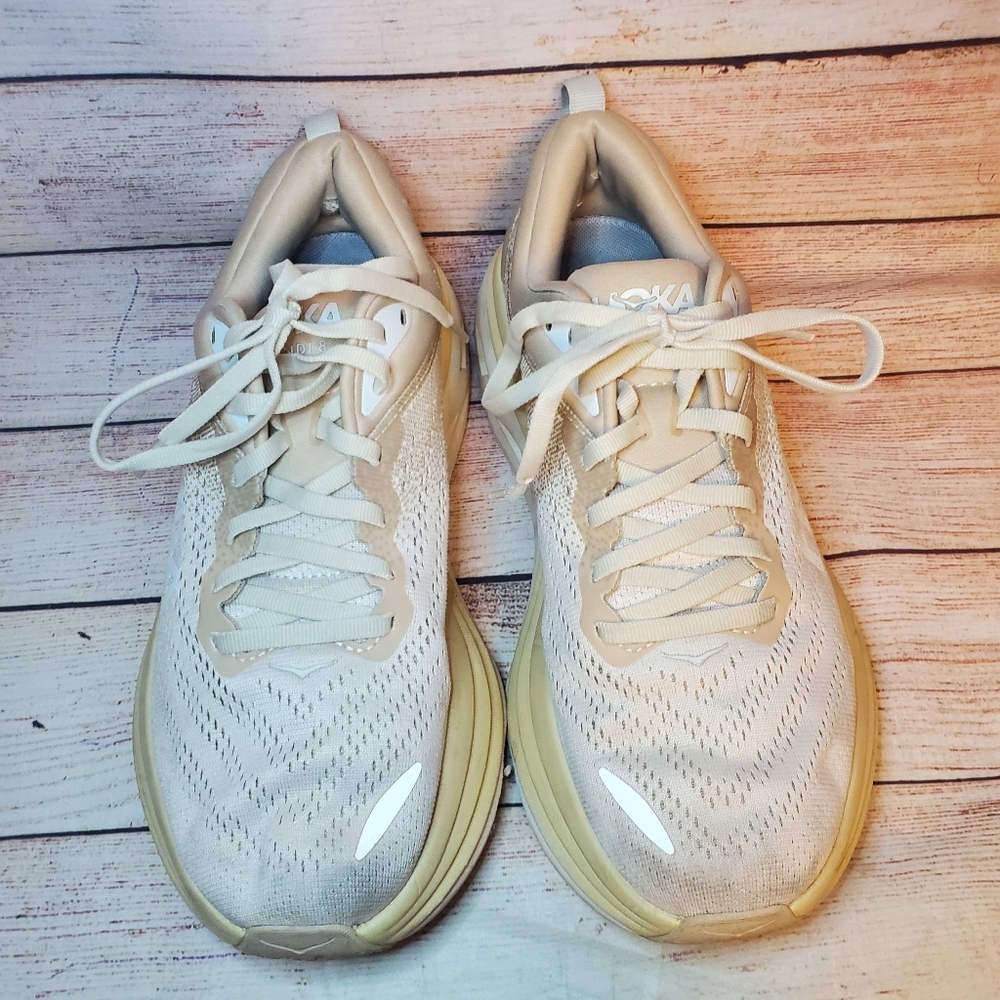 Hoka Womens 8B Bondie 8 Shifting Sand/Eggnog Athletic Running Shoes Sneakers - Picture 2 of 11